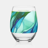 Flowing forms in green and blues ステムなしワイングラス (裏面)
