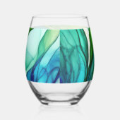 Flowing forms in green and blues ステムなしワイングラス (右)