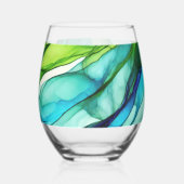 Flowing forms in green and blues ステムなしワイングラス (左)