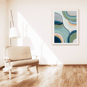 Flowing Green and Blue Curves Abstract Art Print ポスター