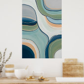Flowing Green and Blue Curves Abstract Art Print ポスター (キッチン)
