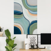 Flowing Green and Blue Curves Abstract Art Print ポスター (ホームオフィス)