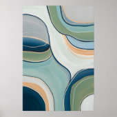 Flowing Green and Blue Curves Abstract Art Print ポスター (正面)
