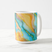 Flowing  Marble Effect  in Teal, Orange and Gold コーヒーマグカップ (正面右)