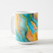 Flowing  Marble Effect  in Teal, Orange and Gold コーヒーマグカップ (正面左)