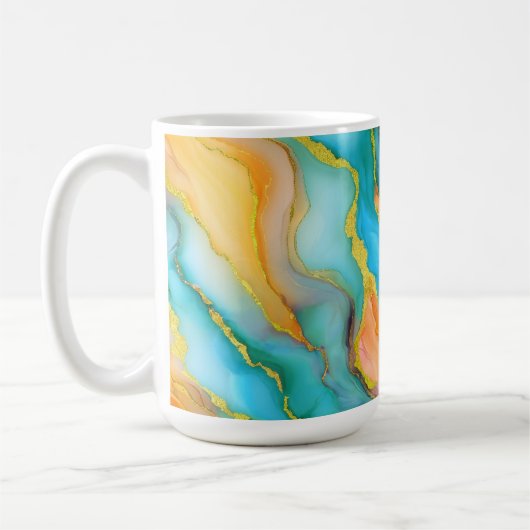 Flowing  Marble Effect  in Teal, Orange and Gold コーヒーマグカップ (左)