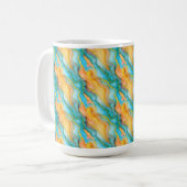 Flowing  Marble Effect  in Teal, Orange and Gold コーヒーマグカップ (正面左)