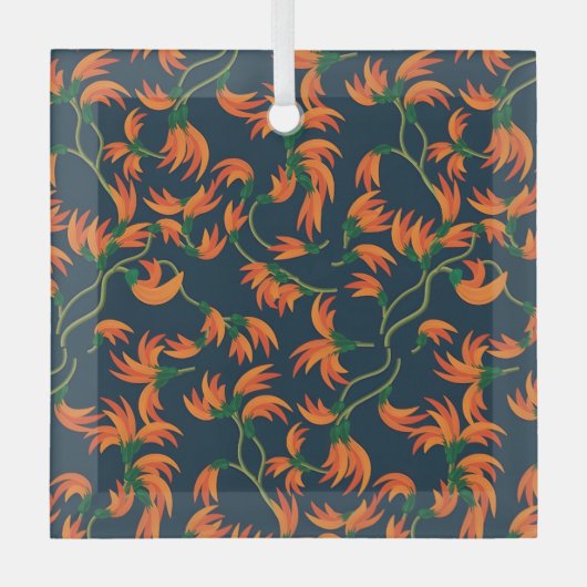  Flowing Orange Floral Pattern ガラスオーナメント (正面)