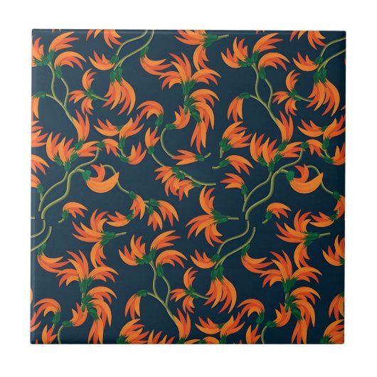  Flowing Orange Floral Pattern タイル (正面)