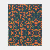  Flowing Orange Floral Pattern フリースブランケット (正面)