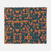  Flowing Orange Floral Pattern フリースブランケット (正面(横))