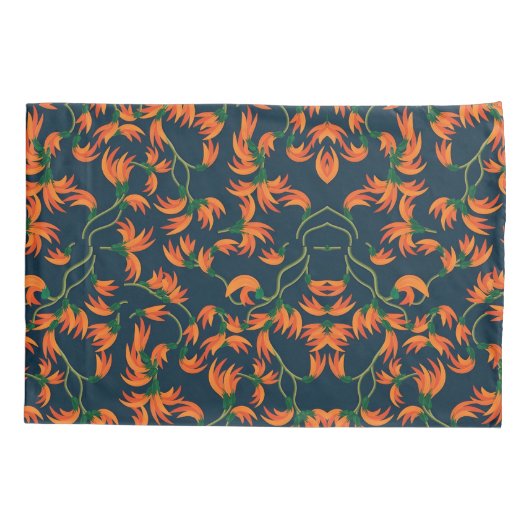 Flowing Orange Floral Pattern 枕カバー (裏面-左)