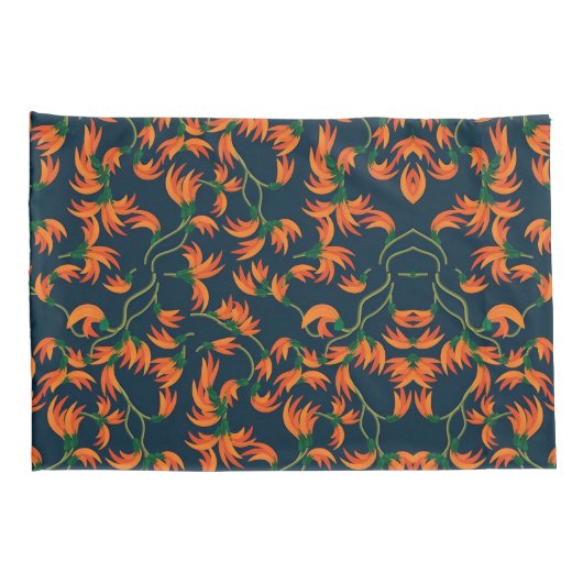  Flowing Orange Floral Pattern 枕カバー (裏面-右)