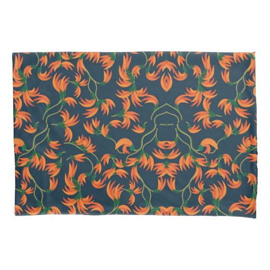  Flowing Orange Floral Pattern 枕カバー (正面左)