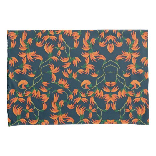  Flowing Orange Floral Pattern 枕カバー (正面右)
