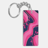 Flowing Pink Waves on a Navy Blue Background キーホルダー (正面左)