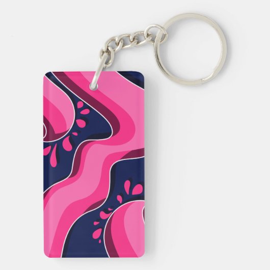 Flowing Pink Waves on a Navy Blue Background キーホルダー (裏面)