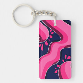 Flowing Pink Waves on a Navy Blue Background キーホルダー