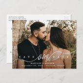 Flowing Script Photo日付の保存 案内ポストカード (正面/裏面)