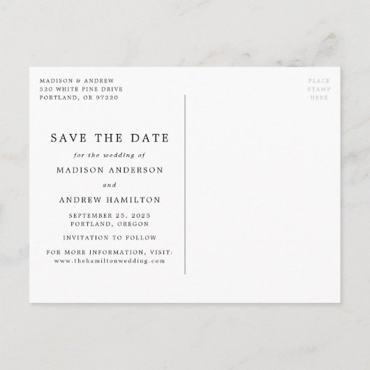 Flowing Script Photo日付の保存 案内ポストカード (裏面)