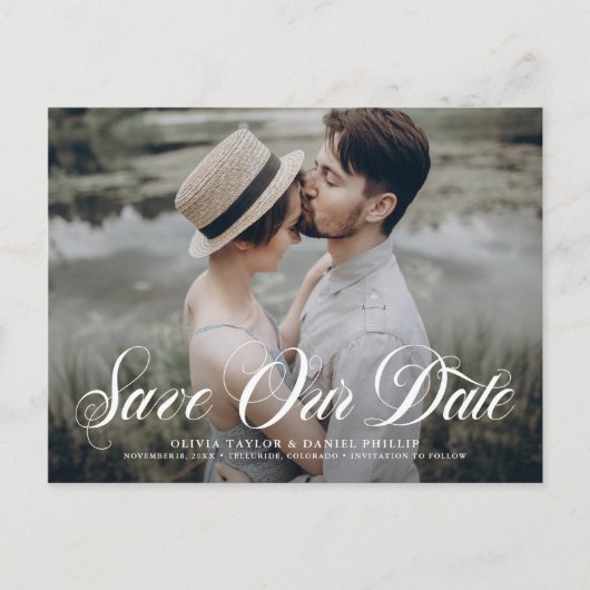 Flowishスクリプト救Our Date Overlay写真 案内ポストカード (正面)