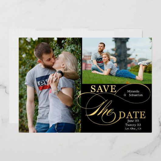 Flowish書道タイポグラフィ2写真 箔招待状 (封筒)