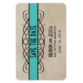 Flowish縁ど Save the Date Magnet, Aqua マグネット (縦)