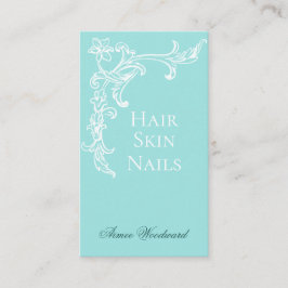 Flowish Aqua BlueエレガントとWhite Business Card 名刺
