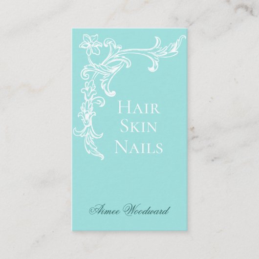 Flowish Aqua BlueエレガントとWhite Business Card 名刺 (正面)