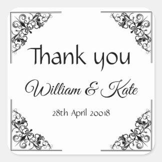 Flowish Cornersのラベル結婚付け感謝していはステッカー スクエアシール