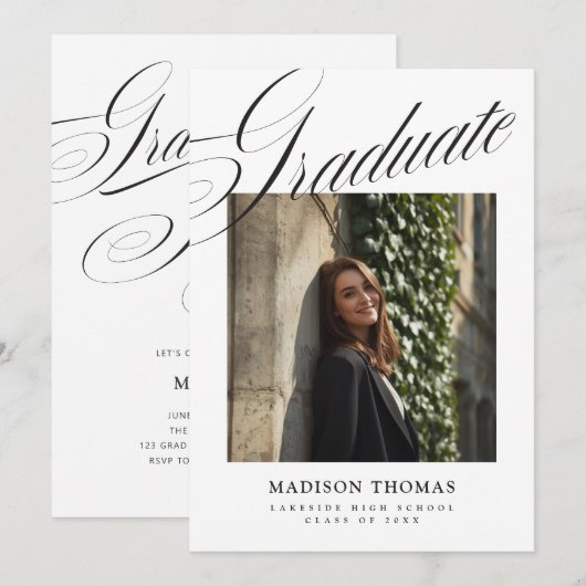 Flowy Typography Graduation Invitation 招待状 (正面/裏面)