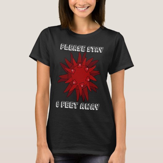 Flu Please Stay 6 Feet Away Red Microorganism Tシャツ (正面)