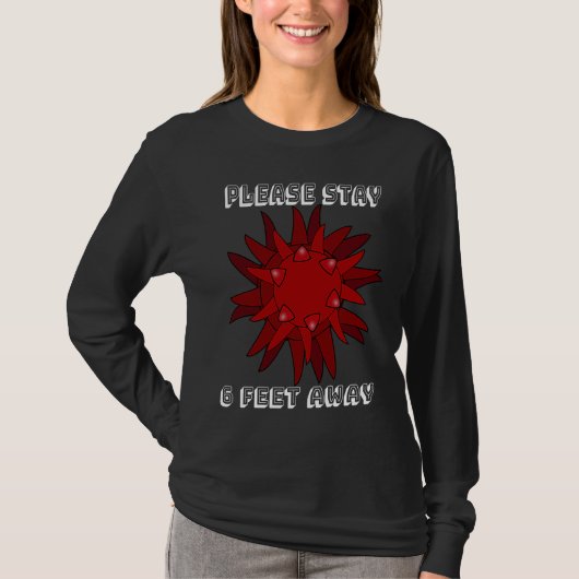 Flu Please Stay 6 Feet Away Red Microorganism Tシャツ (正面)