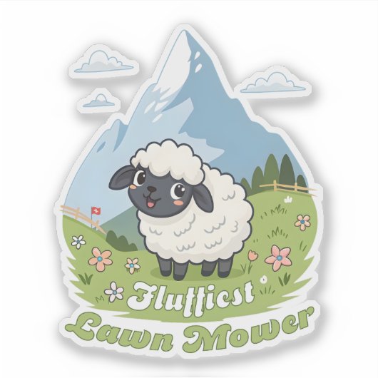 Fluffiest Lawn Mower – Adorable Blacknose Sheep シール (正面)