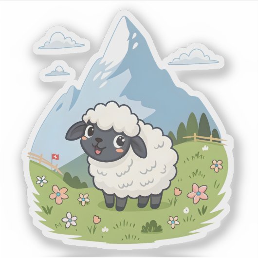 Fluffiest Lawn Mower – Adorable Blacknose Sheep シール (正面)