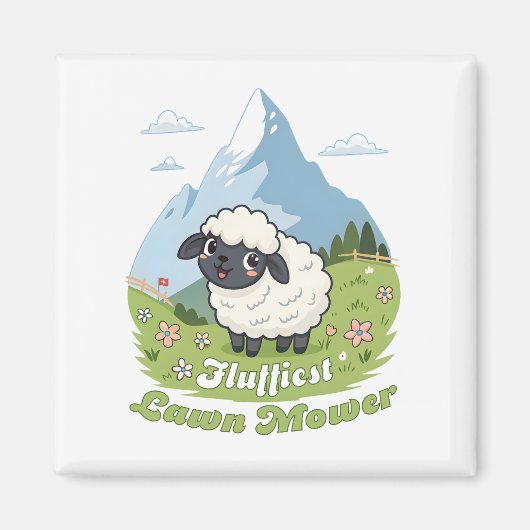 Fluffiest Lawn Mower – Adorable Blacknose Sheep マグネット (正面)