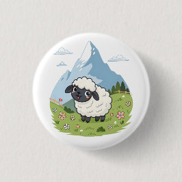 Fluffiest Lawn Mower – Adorable Blacknose Sheep 缶バッジ
