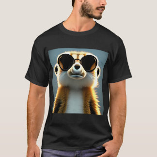 Fluffy 3d meerkat wearing sunglasses tシャツ