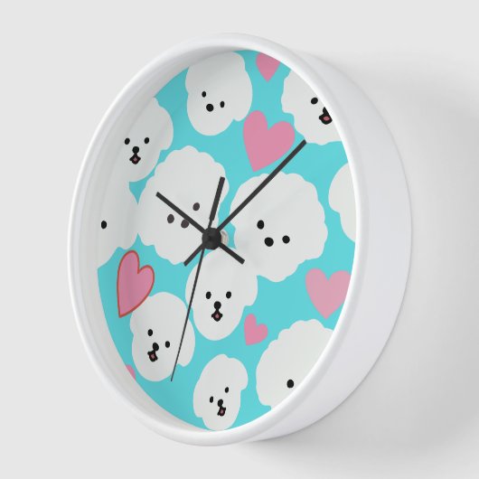 Fluffy Bichon and Hearts 壁時計 (傾斜)