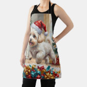 Fluffy Bichon Frise Dog Joyful Christmas エプロン (インサイチュ)