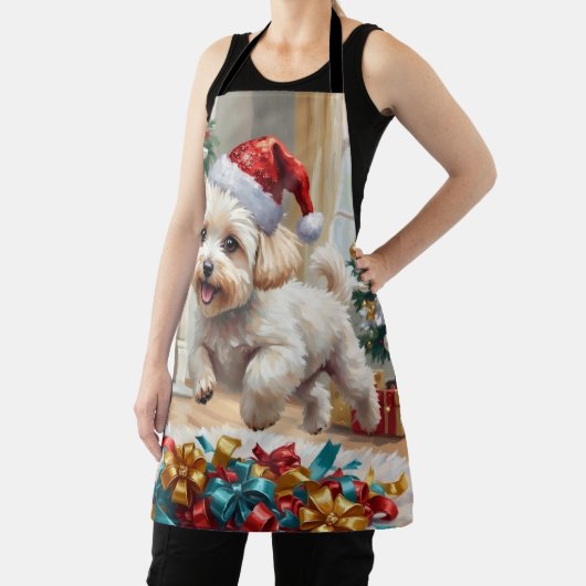 Fluffy Bichon Frise Dog Joyful Christmas エプロン (インサイチュ)
