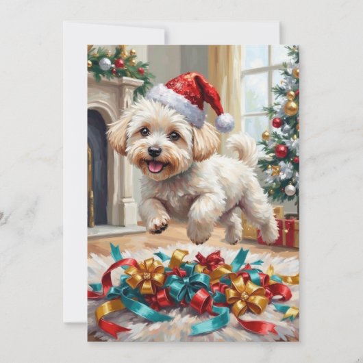 Fluffy Bichon Frise Dog Joyful Christmas シーズンカード (正面)