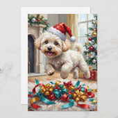 Fluffy Bichon Frise Dog Joyful Christmas シーズンカード (正面/裏面)