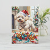 Fluffy Bichon Frise Dog Joyful Christmas シーズンカード (スタンド正面)