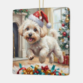 Fluffy Bichon Frise Dog Joyful Christmas セラミックオーナメント (左)