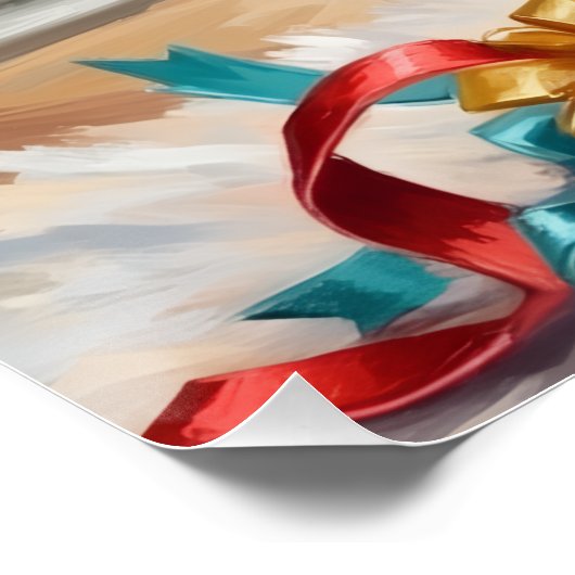 Fluffy Bichon Frise Dog Joyful Christmas ポスター (コーナー)