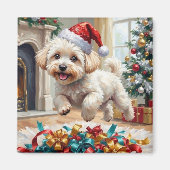 Fluffy Bichon Frise Dog Joyful Christmas マグネット (正面)