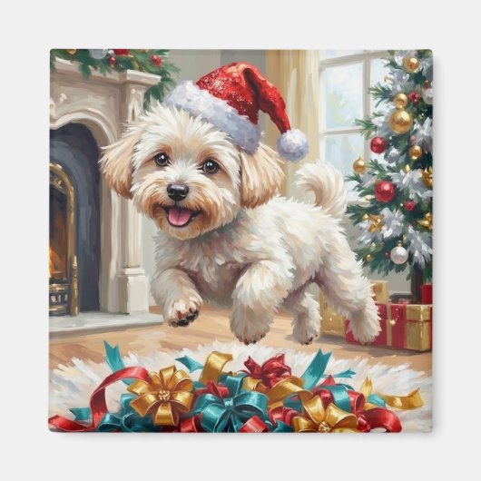 Fluffy Bichon Frise Dog Joyful Christmas マグネット (正面)