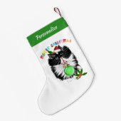 Fluffy Black And White Cat Santa Hat Christmas スモールクリスマスストッキング (裏面 (吊り時))