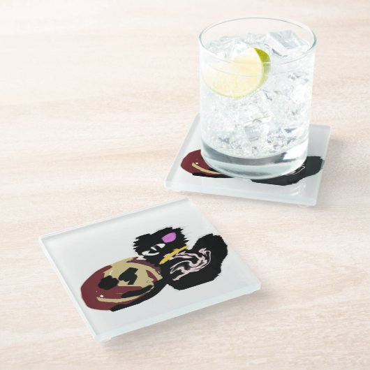 Fluffy Black Cat Jack o Lantern fun  ガラスコースター (アングル)